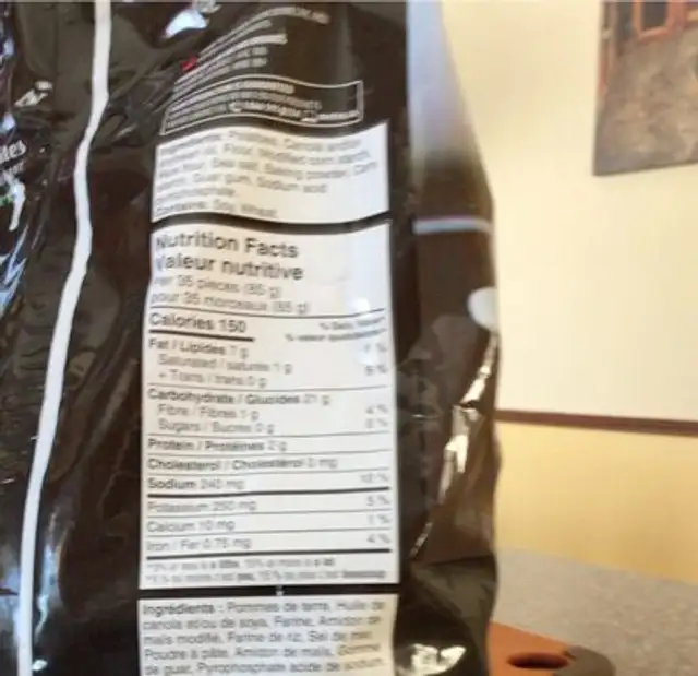 Frites nutrition facts table