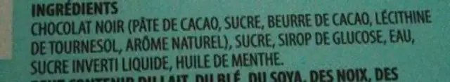 Chocolat noir mince menthe ingredients label