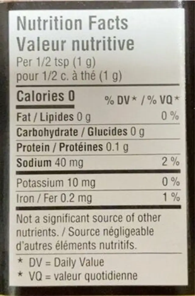 Chili en poudre nutrition facts table