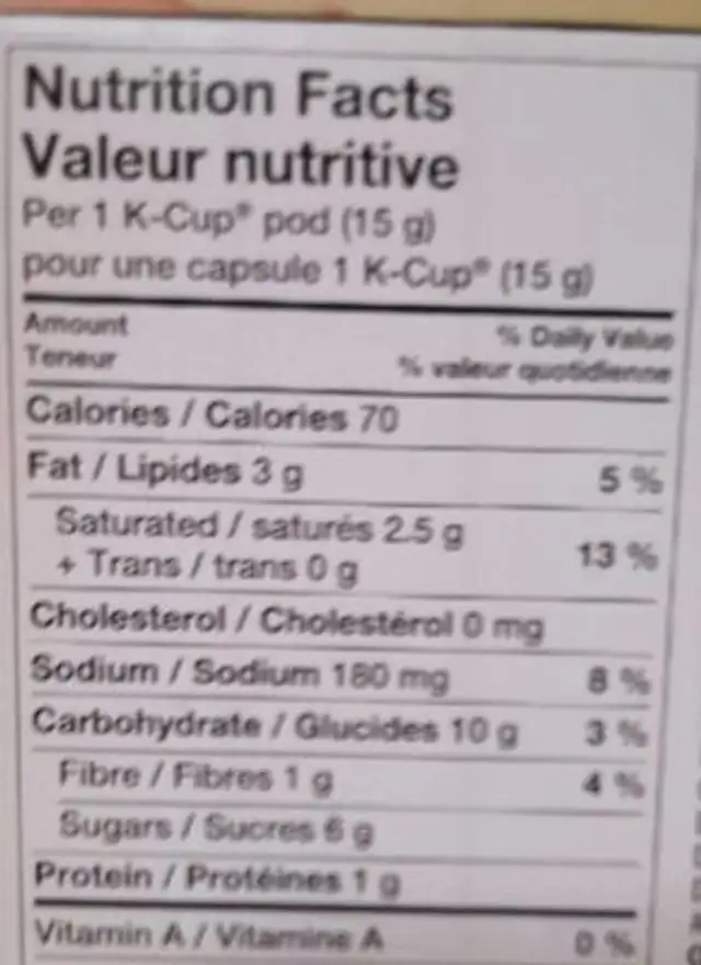 Irrésistible chocolat chaud nutrition facts table