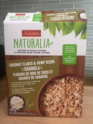 Flocons de noix de coco et graines de chanvre front packaging