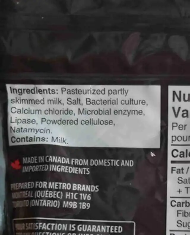 Parmesa shredded cheese ingredients label