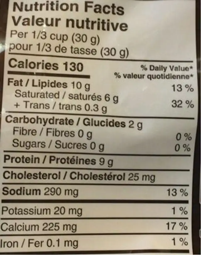 Parmesa shredded cheese nutrition facts table
