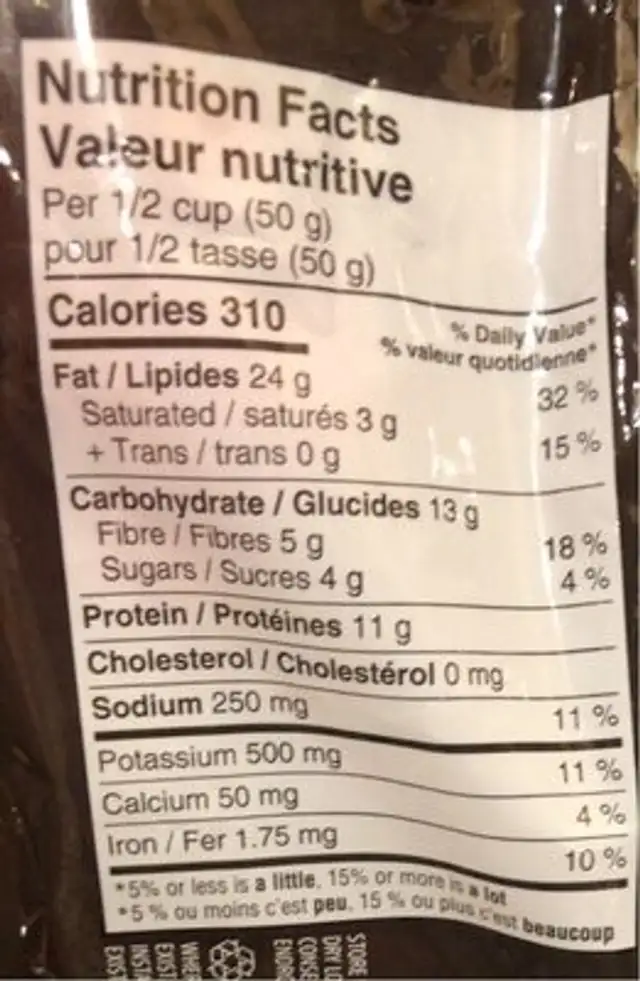 pistache roties nutrition facts table