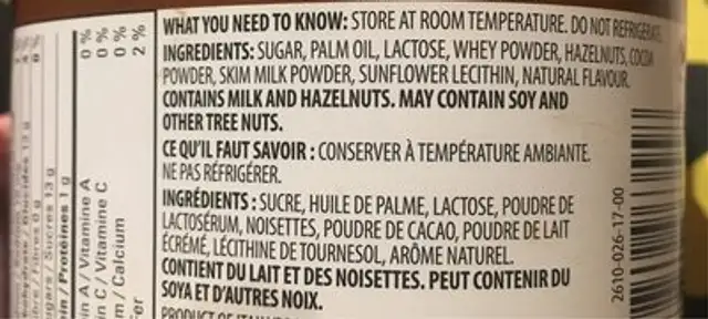 Duo noisettes cacao et vanille ingredients label