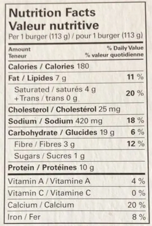 Burgers riz brun et mozzarella nutrition facts table