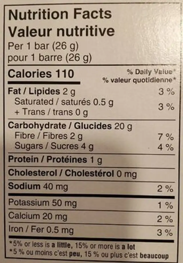 Tasty break nutrition facts table