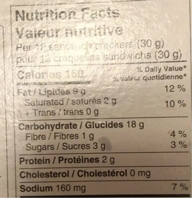 Beurre d’arachides craquelins sandwichs nutrition facts table
