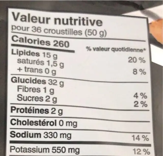 BBQ chips nutrition facts table
