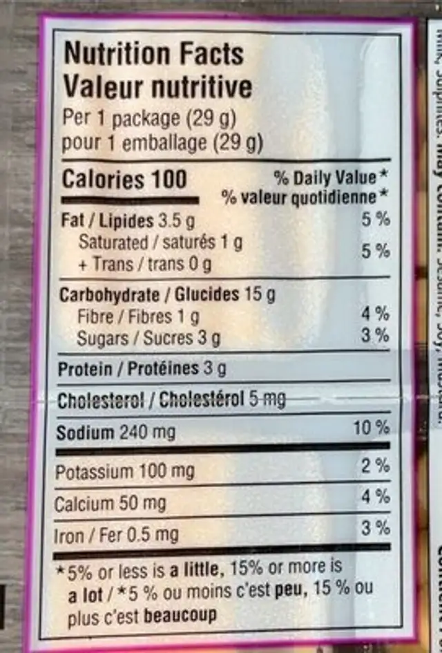 bâtonnets et produit de fromage fondu nutrition facts table