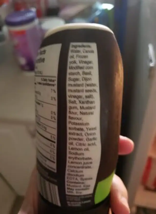 Mayonnaise basilic ingredients label