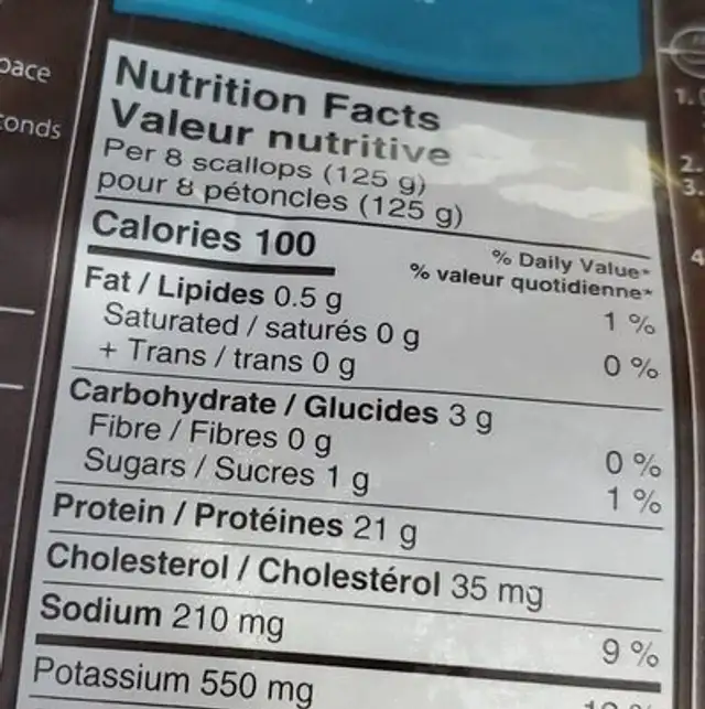 Pétoncles canadien nutrition facts table