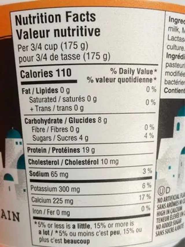 Yogourt Grec sans lactose nutrition facts table
