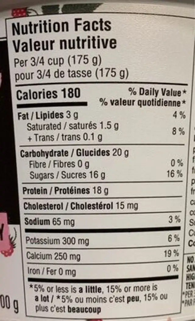 Skyr - Framboises nutrition facts table