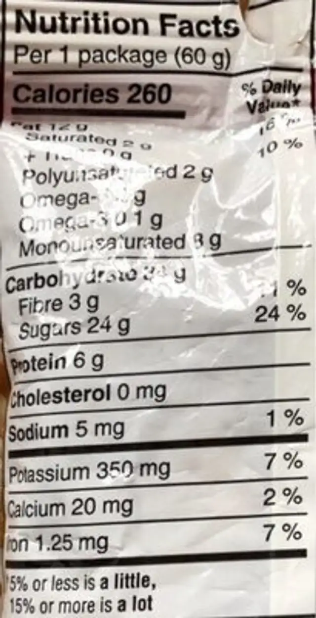 Mélange montagnard Canneberges nutrition facts table