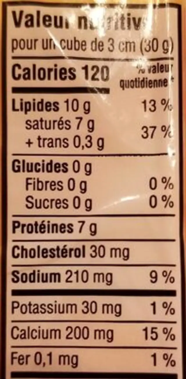 Fromage marbré nutrition facts table