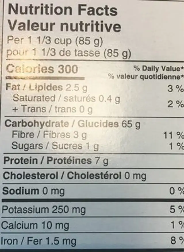 Fusilli riz et quinoa nutrition facts table