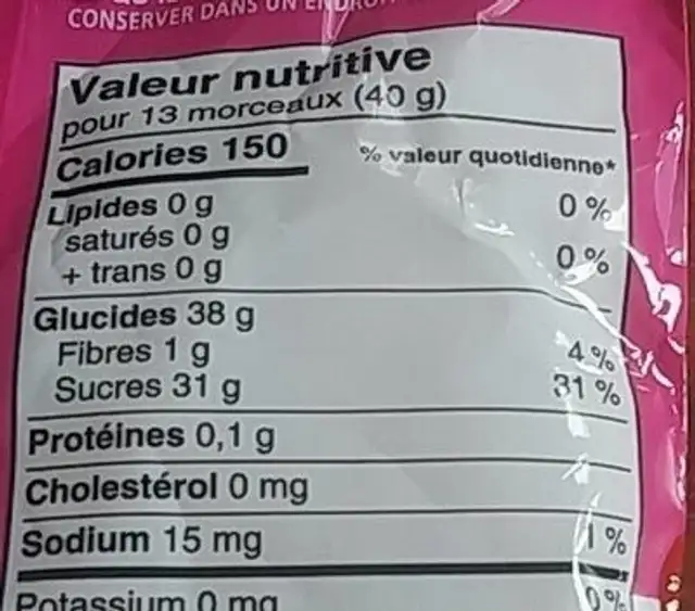 Boules cerises surettes nutrition facts table