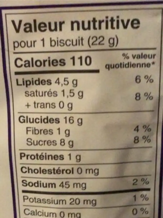 Chocolat et vanille avec  crème à la vanille au centre nutrition facts table