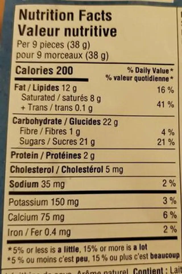 Tablette de chocolat au lait nutrition facts table