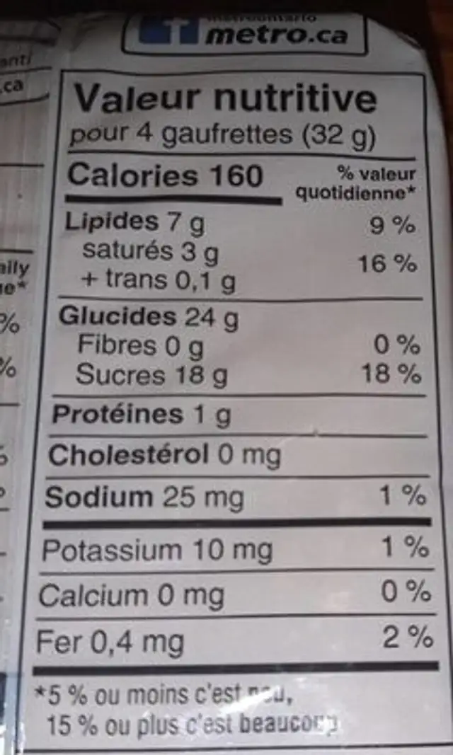 Gaufrette a saveur de vanille nutrition facts table