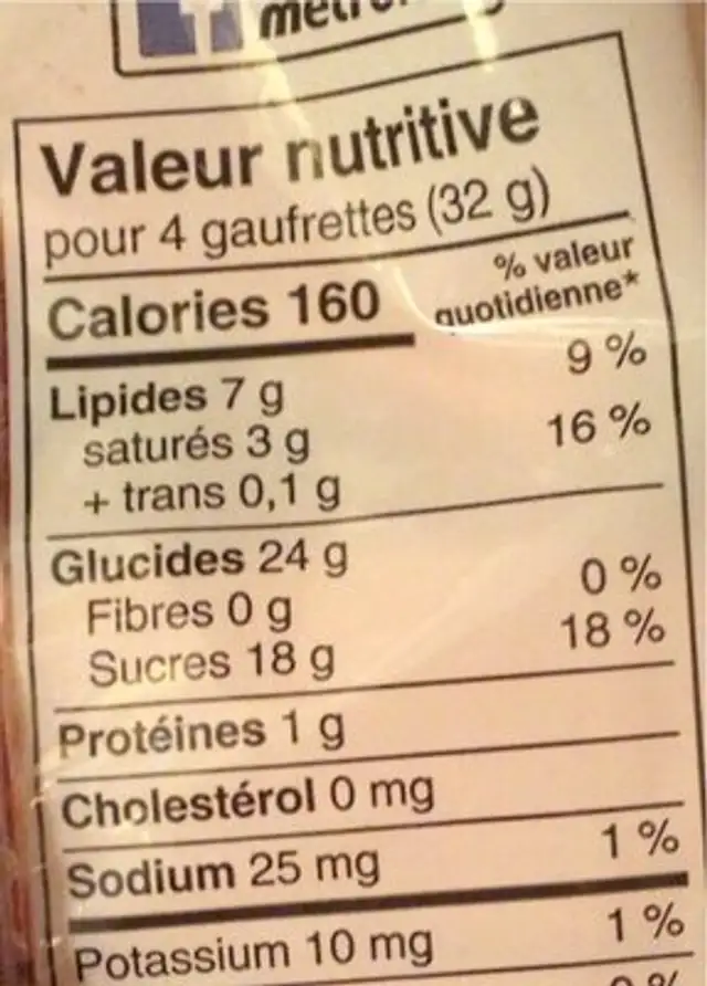 Gaufrettes à saveur de fraise nutrition facts table