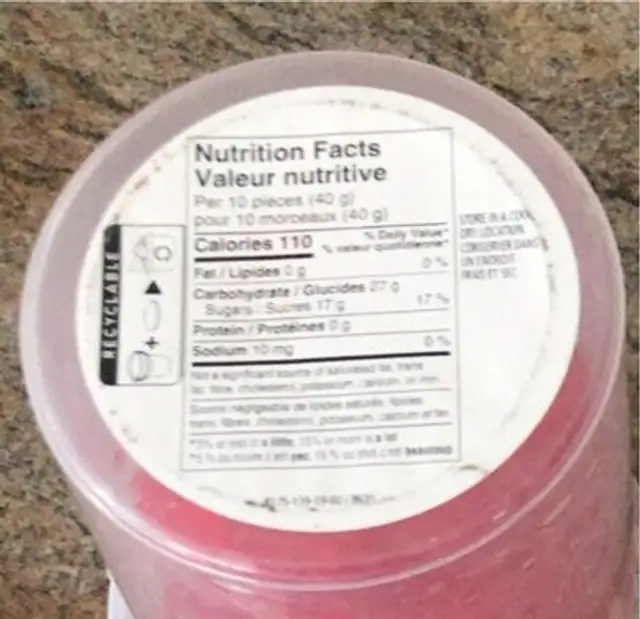 baies nordique nutrition facts table