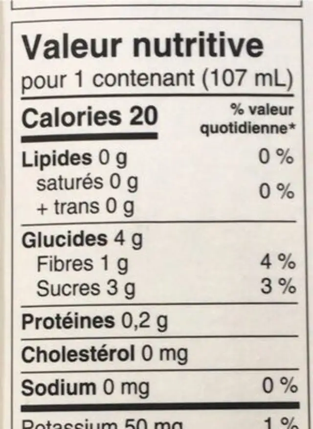 Pêche dans l’eau sans sucre ajouté nutrition facts table