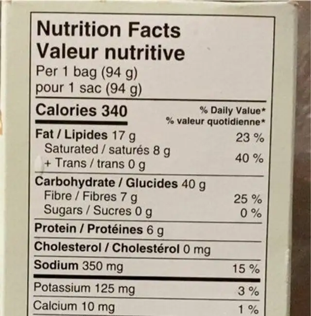 Mais a éclater nutrition facts table