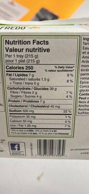Fettuccine Alfredo nutrition facts table