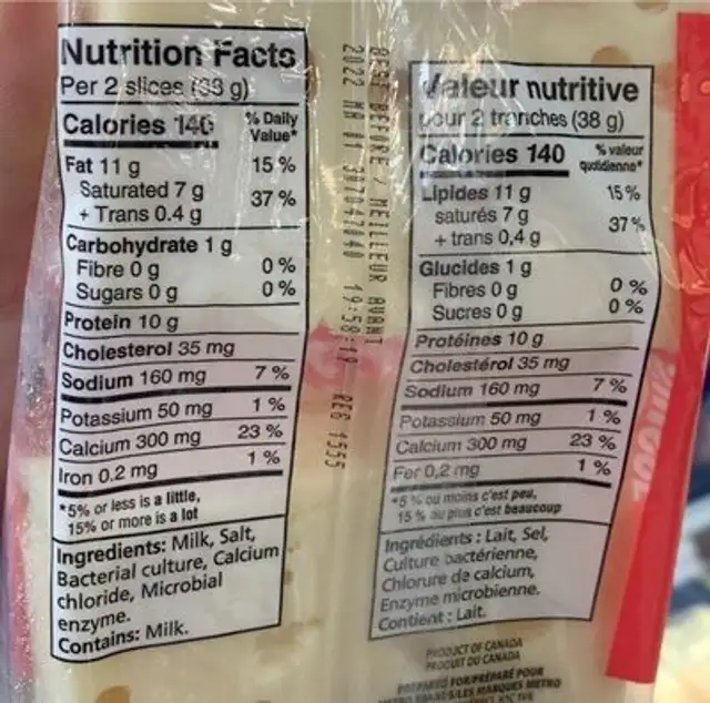 swiss suisse nutrition facts table