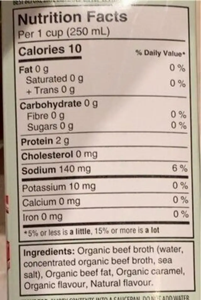 Broth beef nutrition facts table