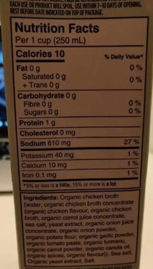 Bouillon de poulet nutrition facts table