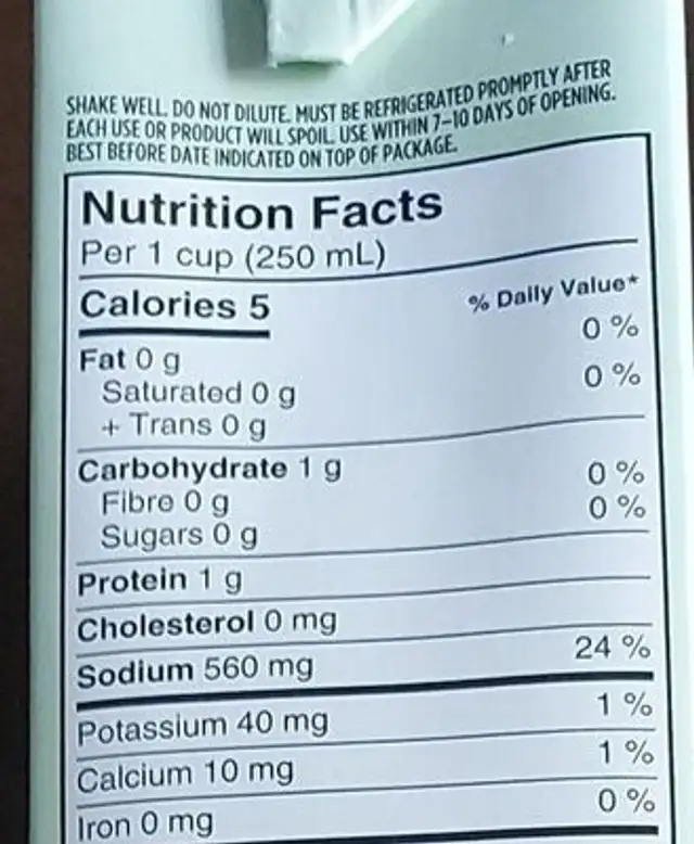 Bouillon de légumes nutrition facts table