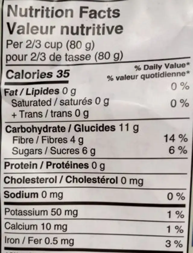 Bleuets sauvages canadiens nutrition facts table