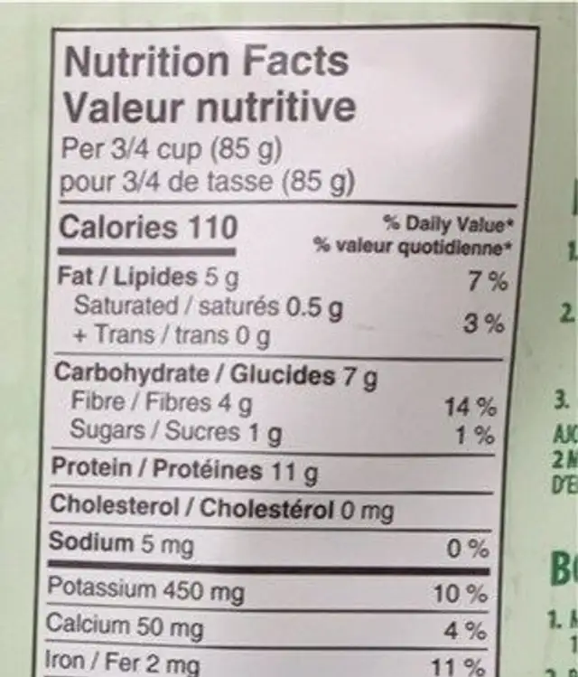 Edamame nutrition facts table