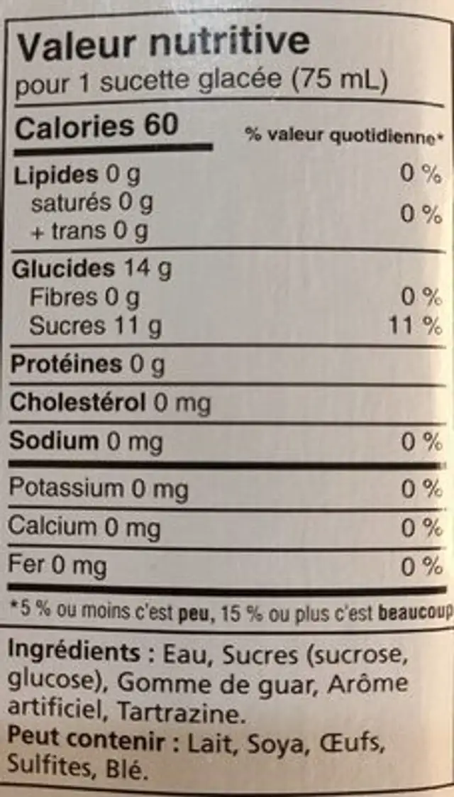 Bananahh! nutrition facts table