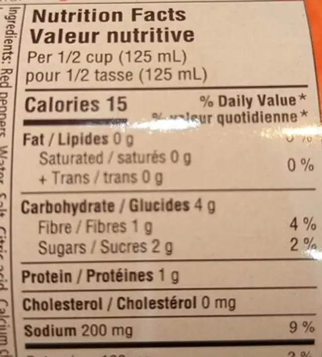 Poivrons rouges rôtis tranchés sélection nutrition facts table