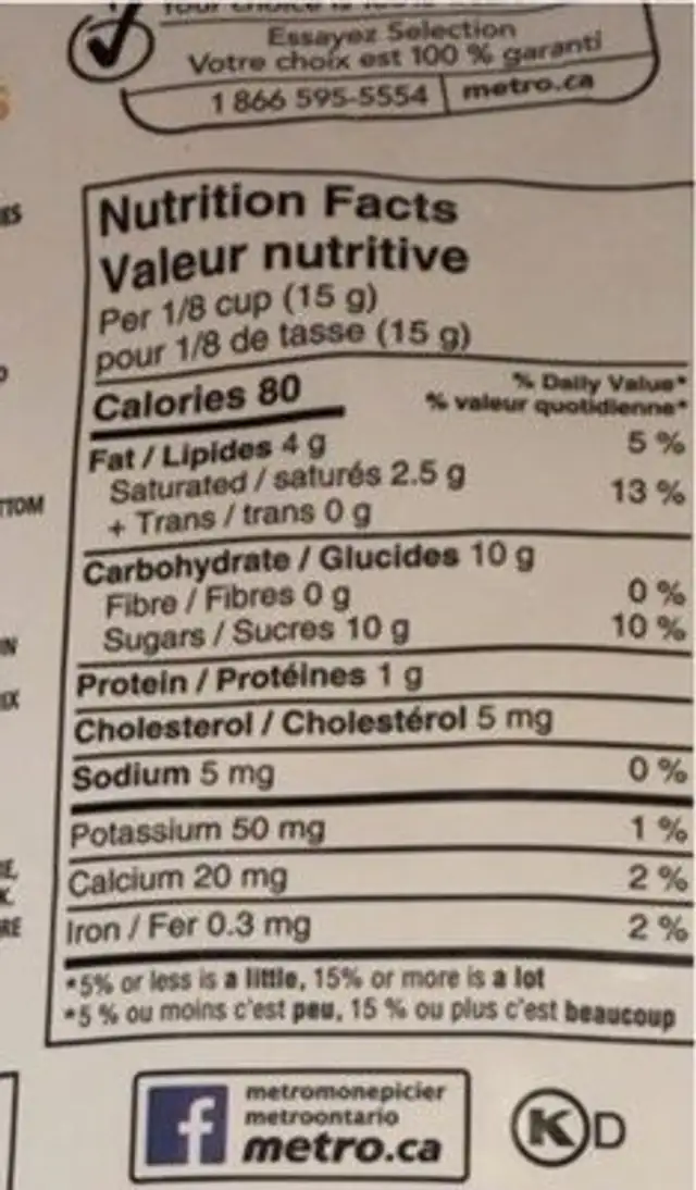 Pépites de chocolat nutrition facts table