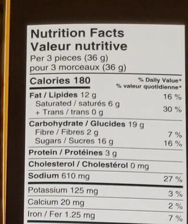 Coupoles au beurre d'arachide nutrition facts table