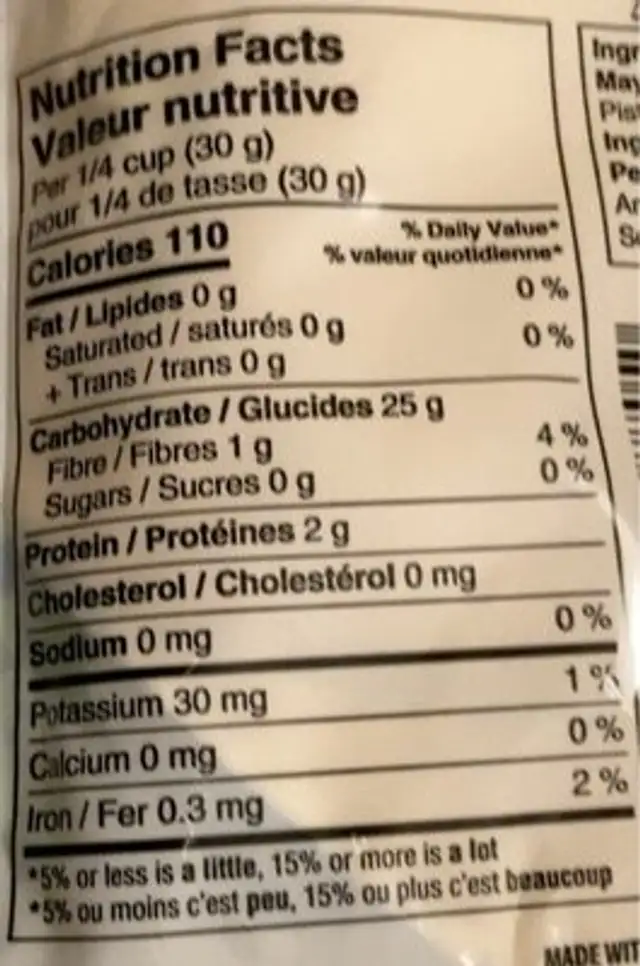 Farine de maïs nutrition facts table