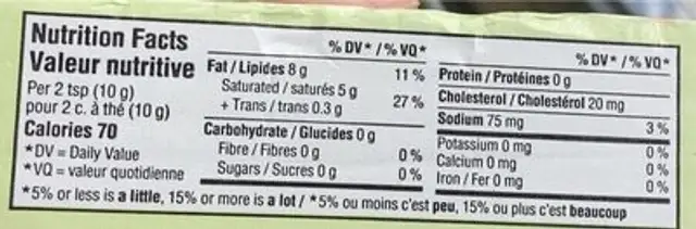 Beurre nutrition facts table