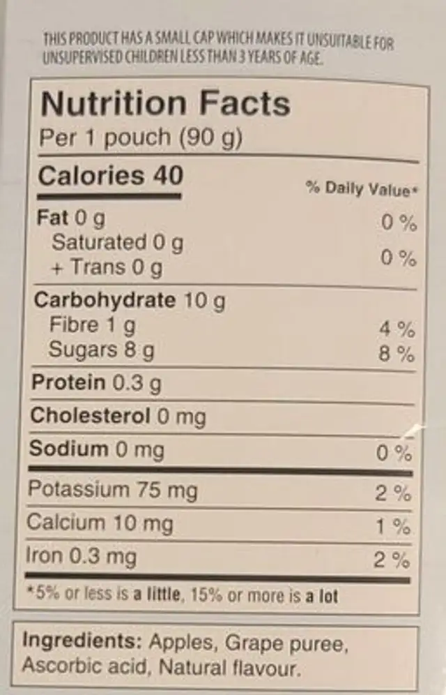Pomme raisin nutrition facts table