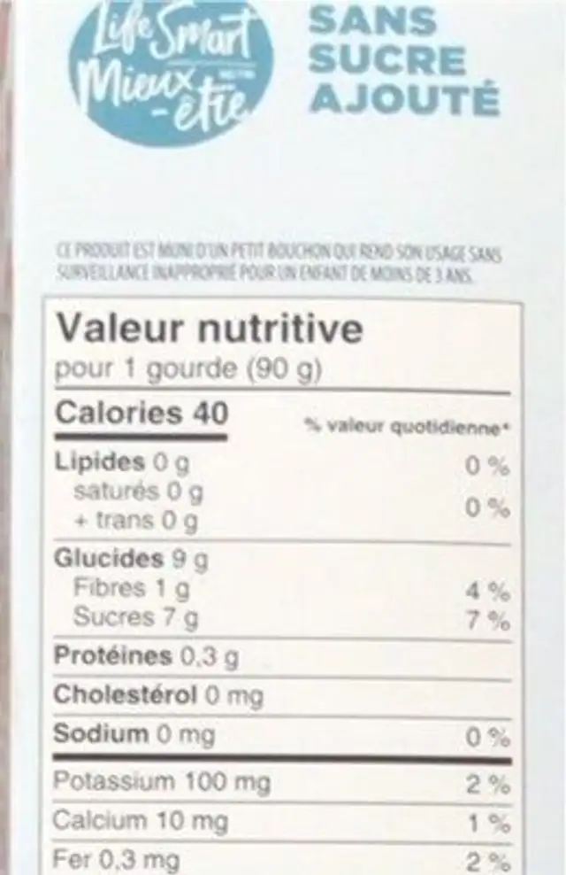 Pomme baie nutrition facts table