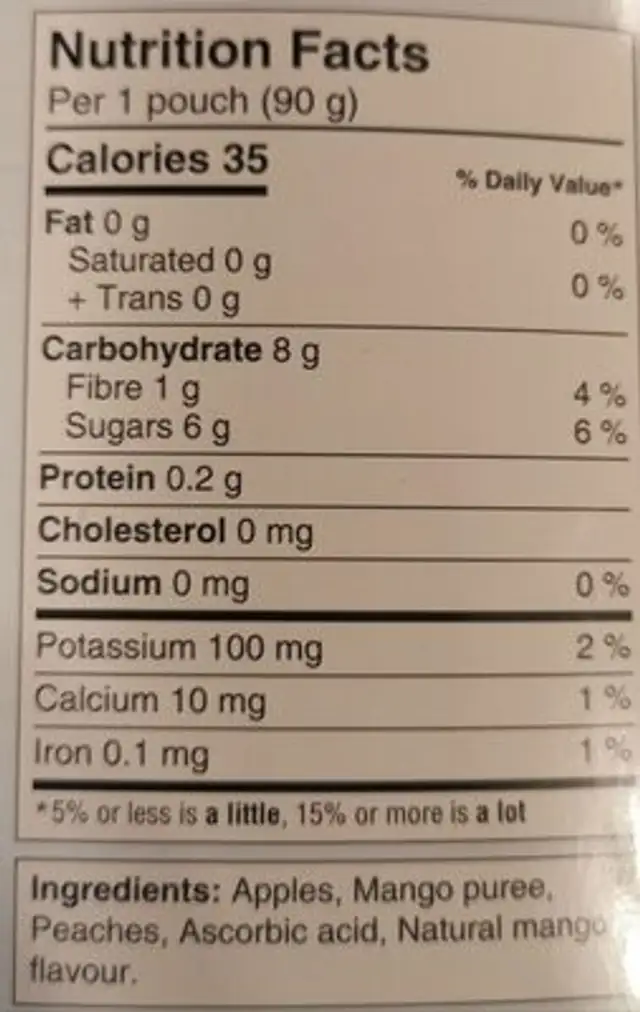 Apple peach mango nutrition facts table