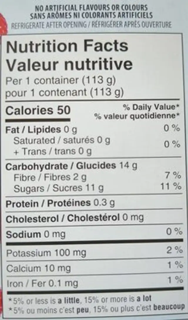 Collation pomme framboise nutrition facts table