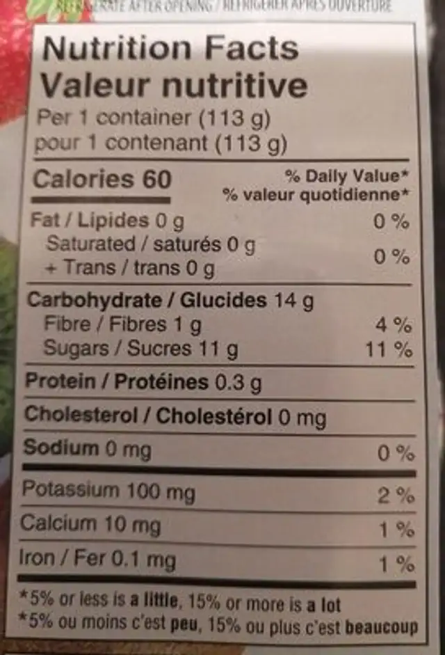 Pomme kiwi fraise nutrition facts table