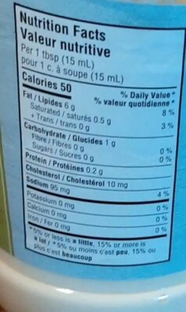 Mayonnaise a l'huile d'olive nutrition facts table