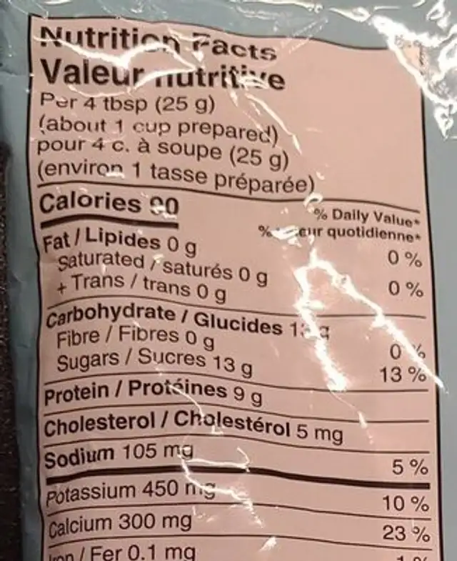 Lait écrémé en poudre nutrition facts table