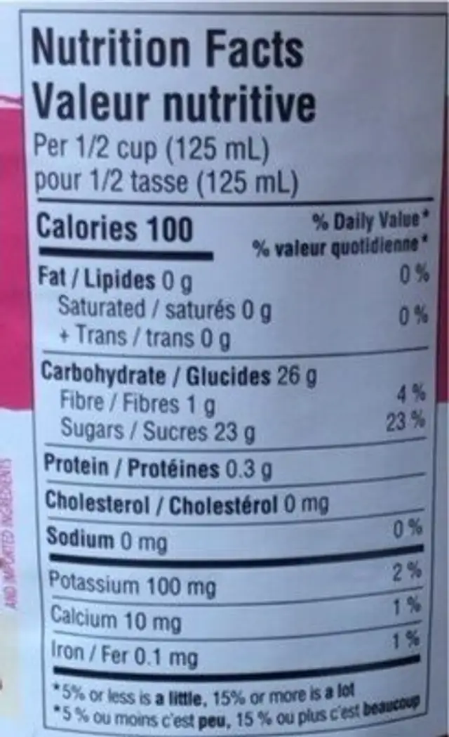 Apple Strawberry Snack nutrition facts table